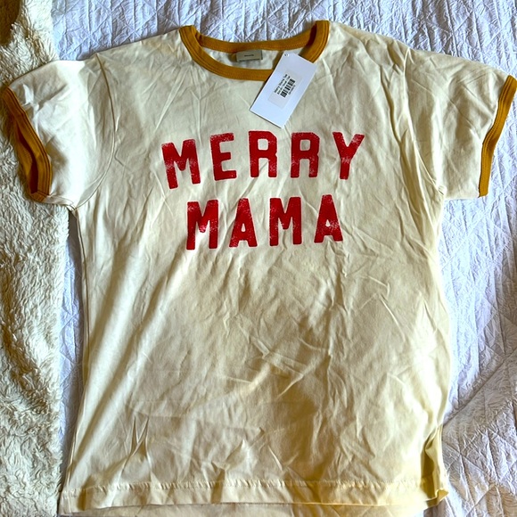 Merry Mama yellow ringer tee, size S - Picture 1 of 5